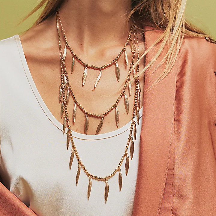 River Island, Layered Necklace With Feather Pendants