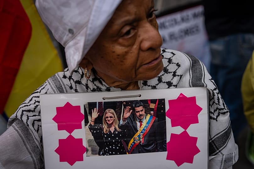 People protest in support of former Venezuela President Nicolas Maduro and his wife Cilia Flores outside of Manhattan federal court, Wednesday, 22 July, 2026, in New York.