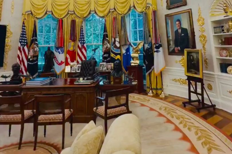 The minute-long post shows the golden additions to the Oval Office that Trump has added since returning in 2025 after beating Kamala Harris