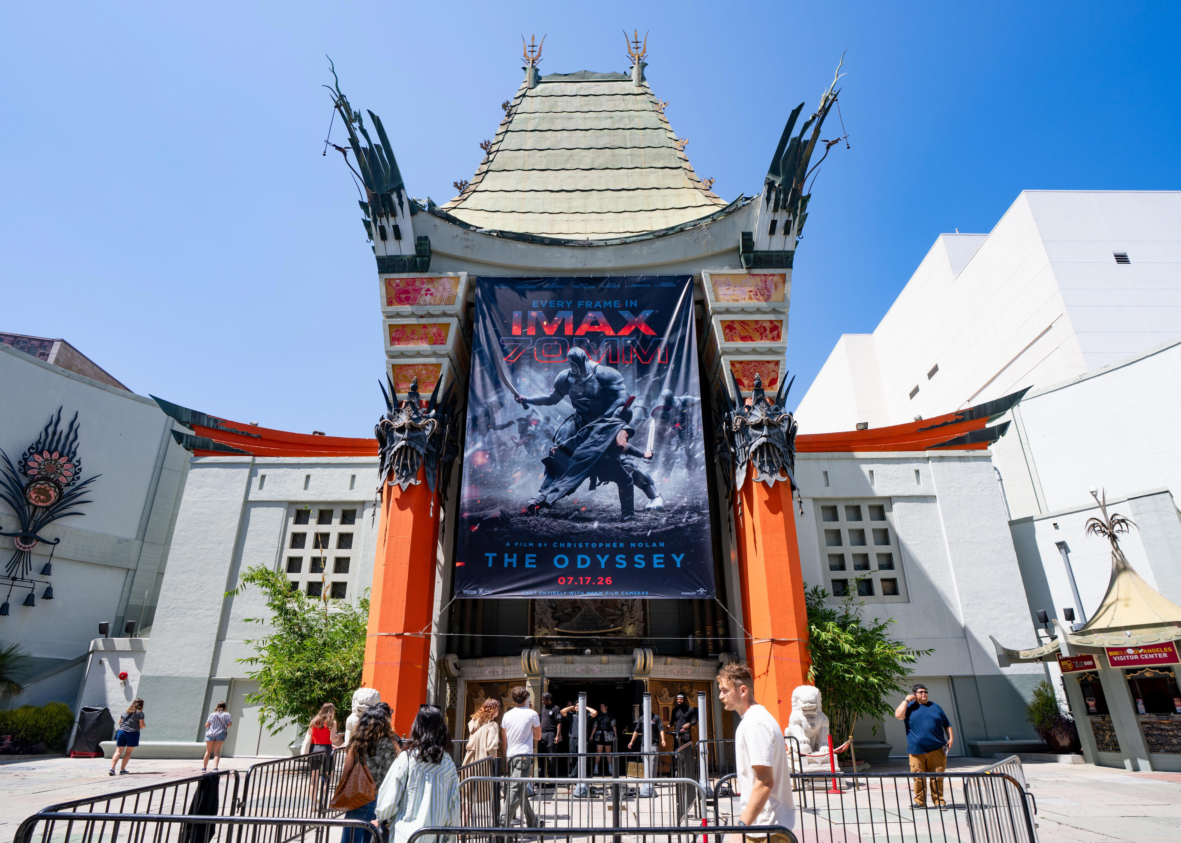 TCL Chinese Theatre with massive IMAX banner of The Odyssey