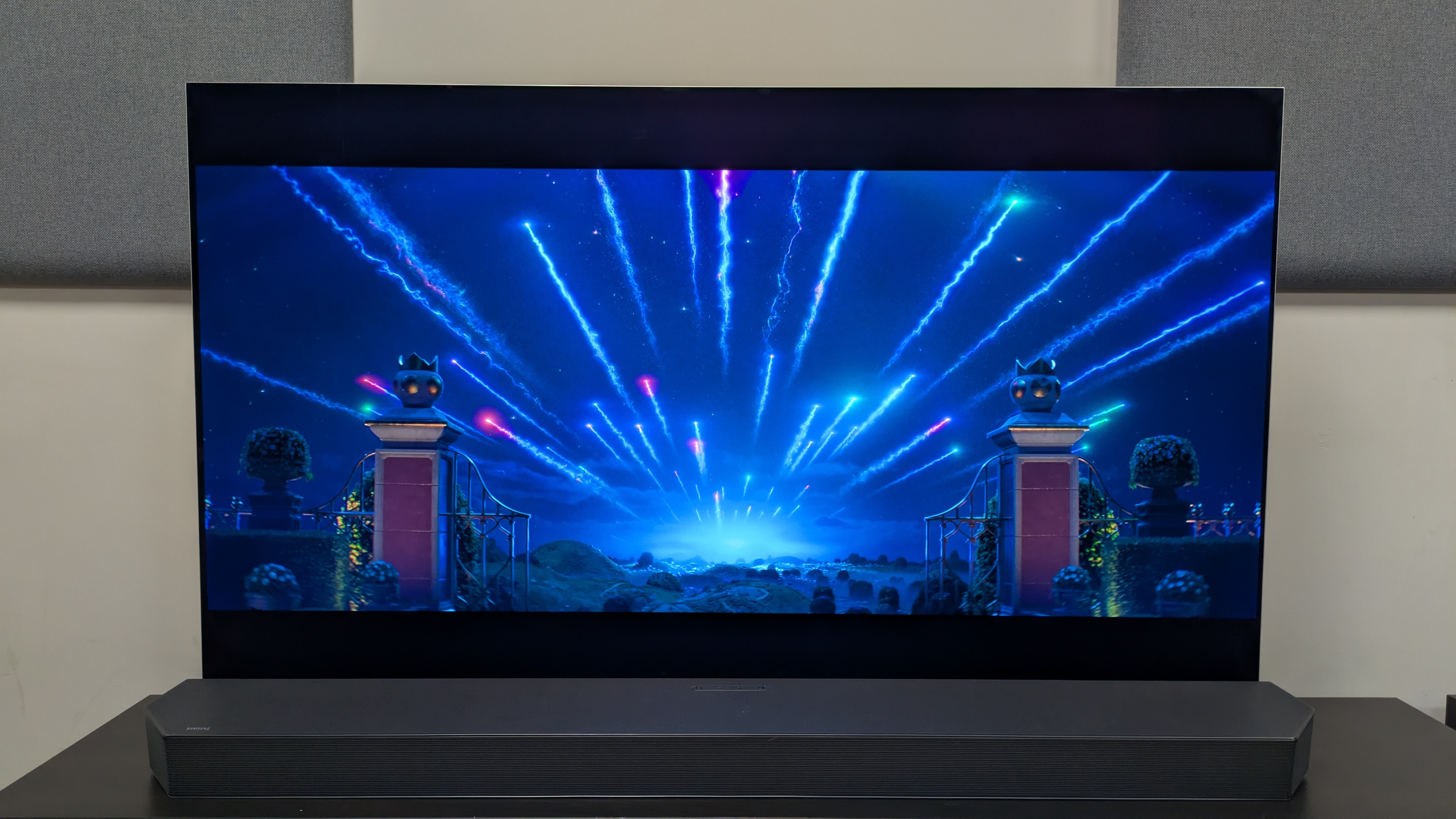 The Super Mario Galaxy Movie 4K Blu-ray on the LG G6 showing the Lumas flying through the night sky
