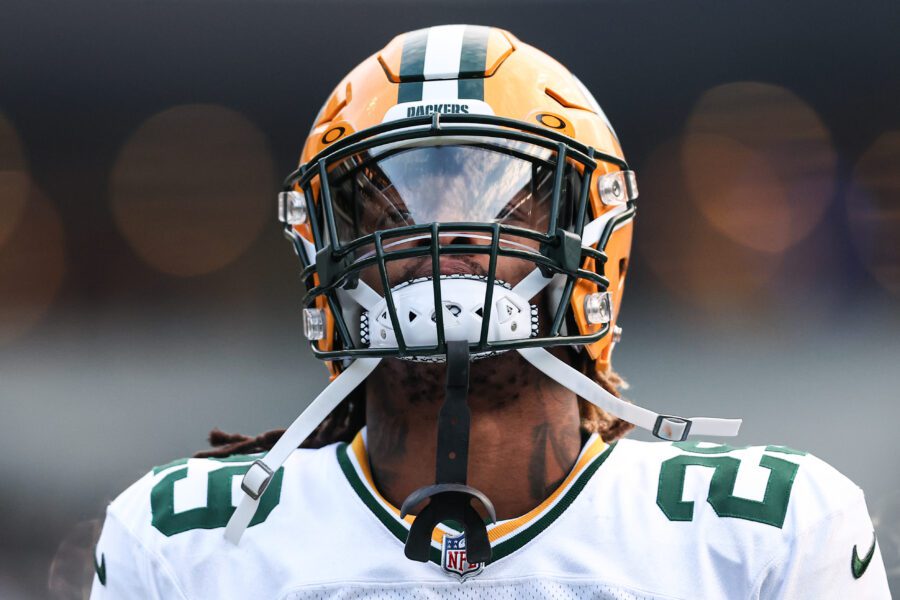 Jan 12, 2025; Philadelphia, Pennsylvania, USA; Green Bay Packers safety Xavier McKinney (29) before action against the Philadelphia Eagles in an NFC wild card game at Lincoln Financial Field. Mandatory Credit: Bill Streicher-Imagn Images