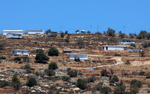 This picture shows an Israeli settlement outpost north of the village of Burqa, east of Ramallah, in the West Bank on July 15, 2025. (Zain JAAFAR / AFP)