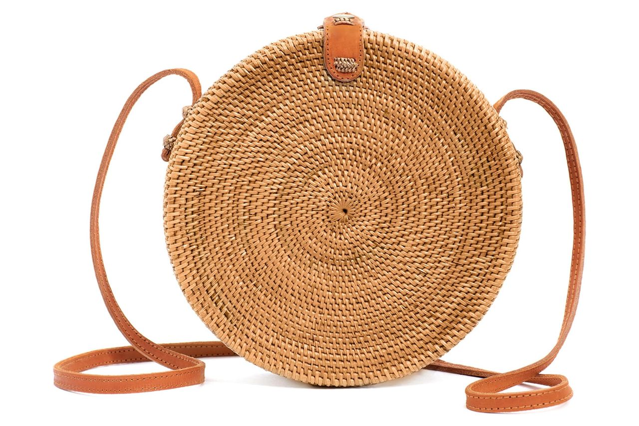 Novum Crafts Round Rattan Bag for Women - Handmade Ata Wicker Woven Purse - Circle, Square, Oval Brown Straw Boho Bags | Handmade, Ata, Woven, Straw, Bags