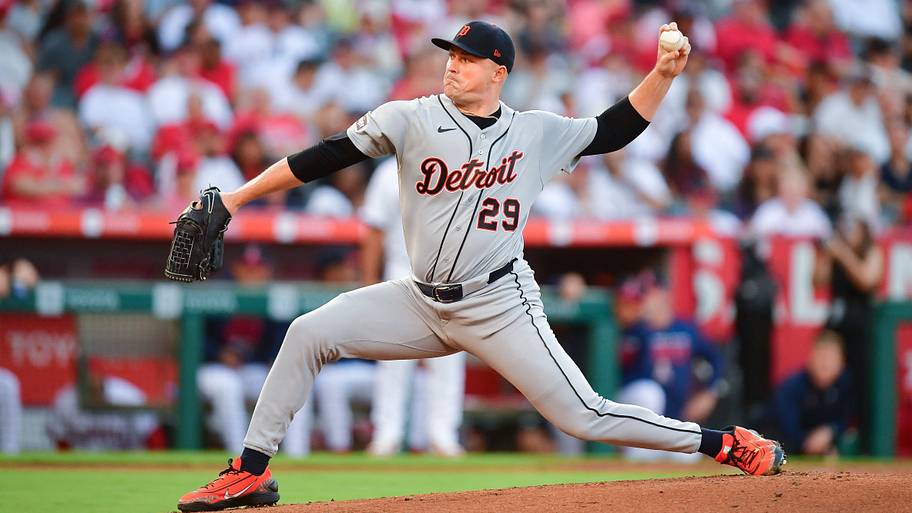 Detroit Tigers pitcher Tarik Skubal throws.