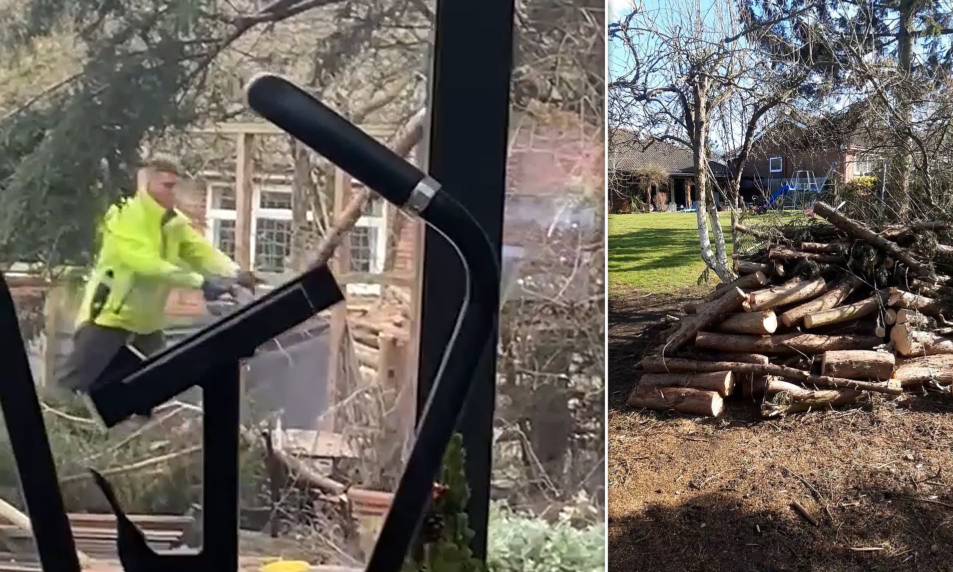 Moment 'bullying' family take CHAINSAW to their neighbours fence in Leylandii boundary row