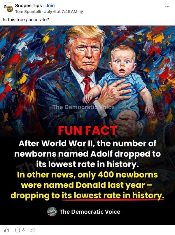 Baby name 'Donald' hit record low popularity in US