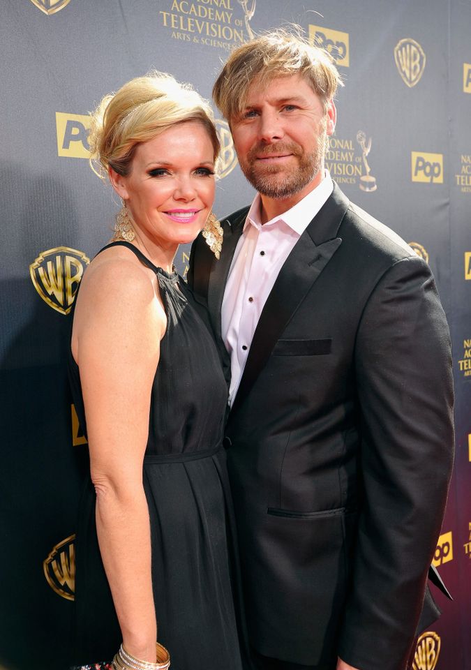 Maura West and Scott DeFreitas attend the 42nd annual Daytime Emmy Awards in Burbank, Calif., on April 26, 2015