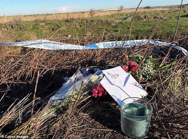 Pictured: Flowers left at the scene of a crash in Iwade, Kent which killed two teen passengers. The father of a girl who survived used Live 360 to find her in the upside-down car