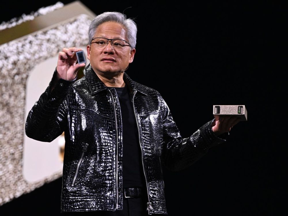 Nvidia CEO Jensen Huang delivers a keynote address at the Consumer Electronics Show (CES) 2025, showcasing the company's latest innovations in Las Vegas, Nevada, USA, on January 6, 2025. (Photo by Artur Widak/Anadolu via Getty Images) ©Stocktwits