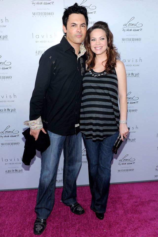 Michael Saucedo and Rebecca Herbst arrive at Heidi Klum and A Pea in the Pod's Mom's-to-Be Night Out in Beverly Hills on May 26, 2010