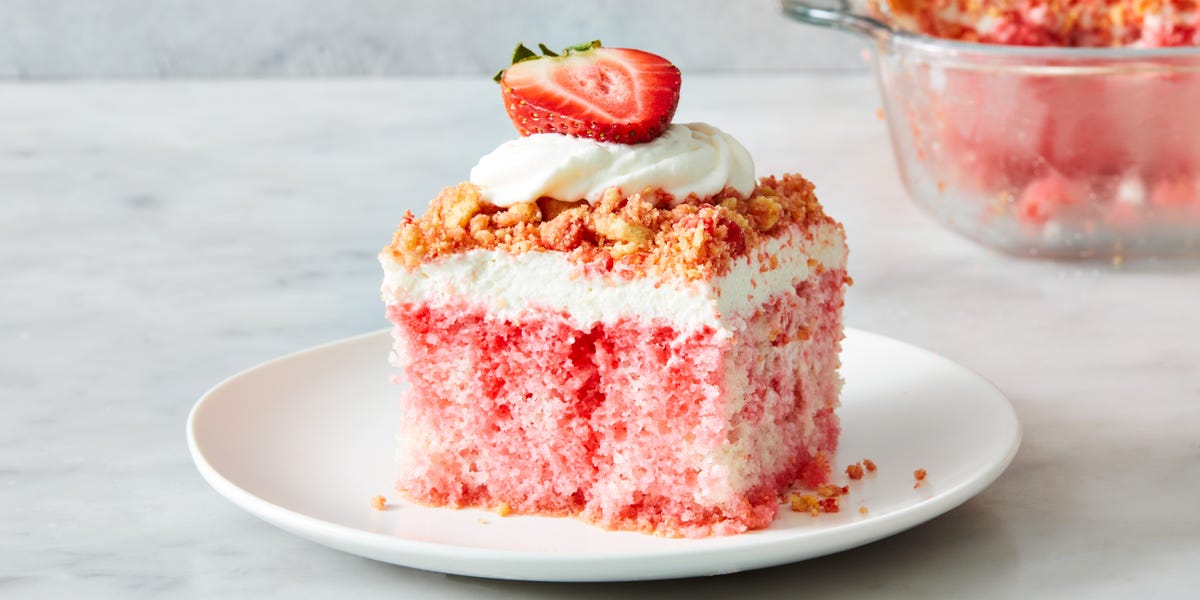 Strawberry Crunch Poke Cake