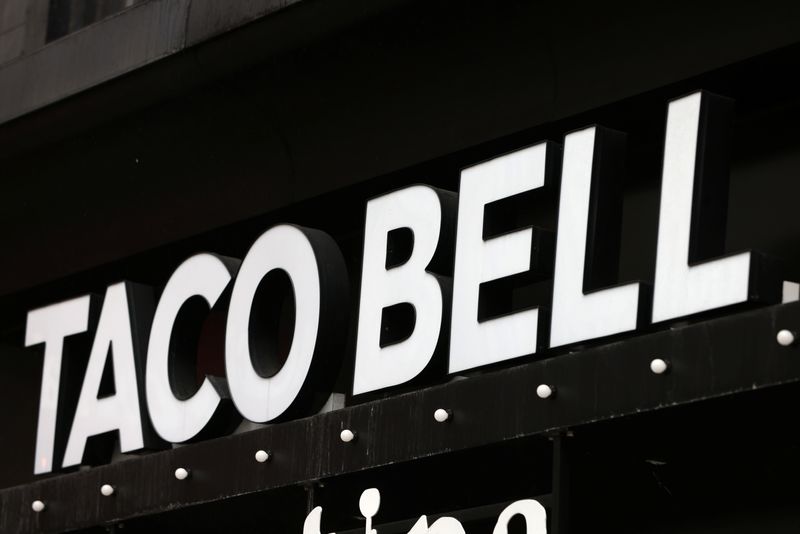 The logo of Taco Bell, a subsidiary of Yum! Brands, Inc. is seen in Manhattan, New York City
