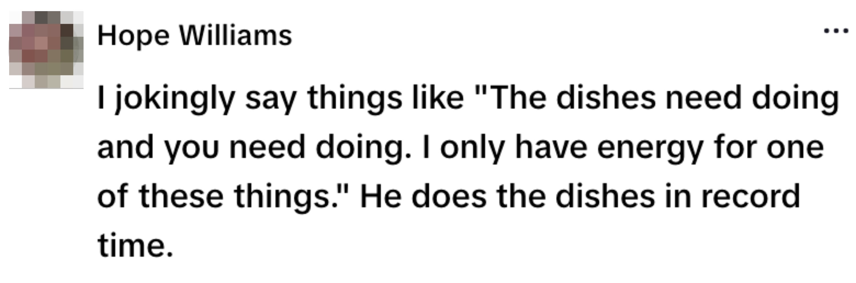 Text post from Hope Williams: