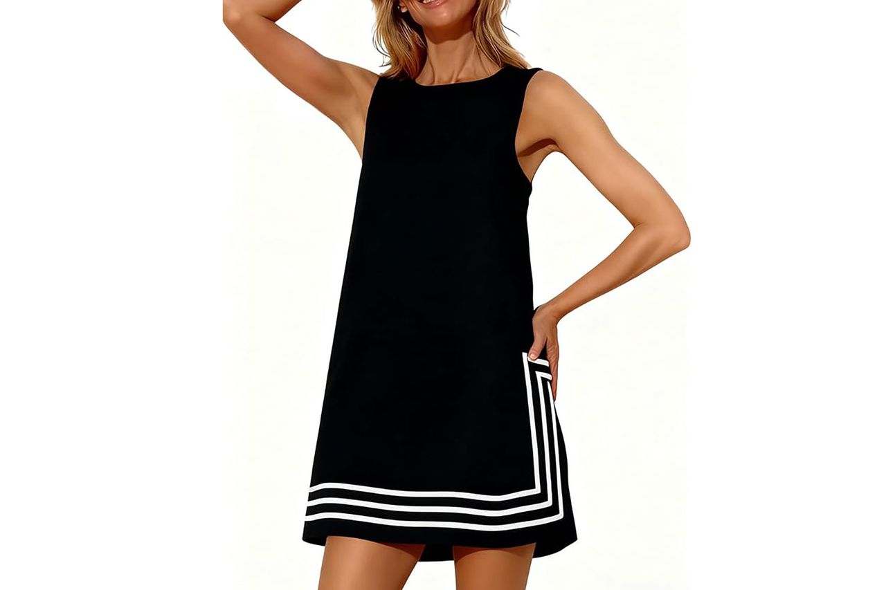Freyhem Store Womens Summer Boho A-Line Mini Dress Sleeveless Sundress Color Block Beach Coverups