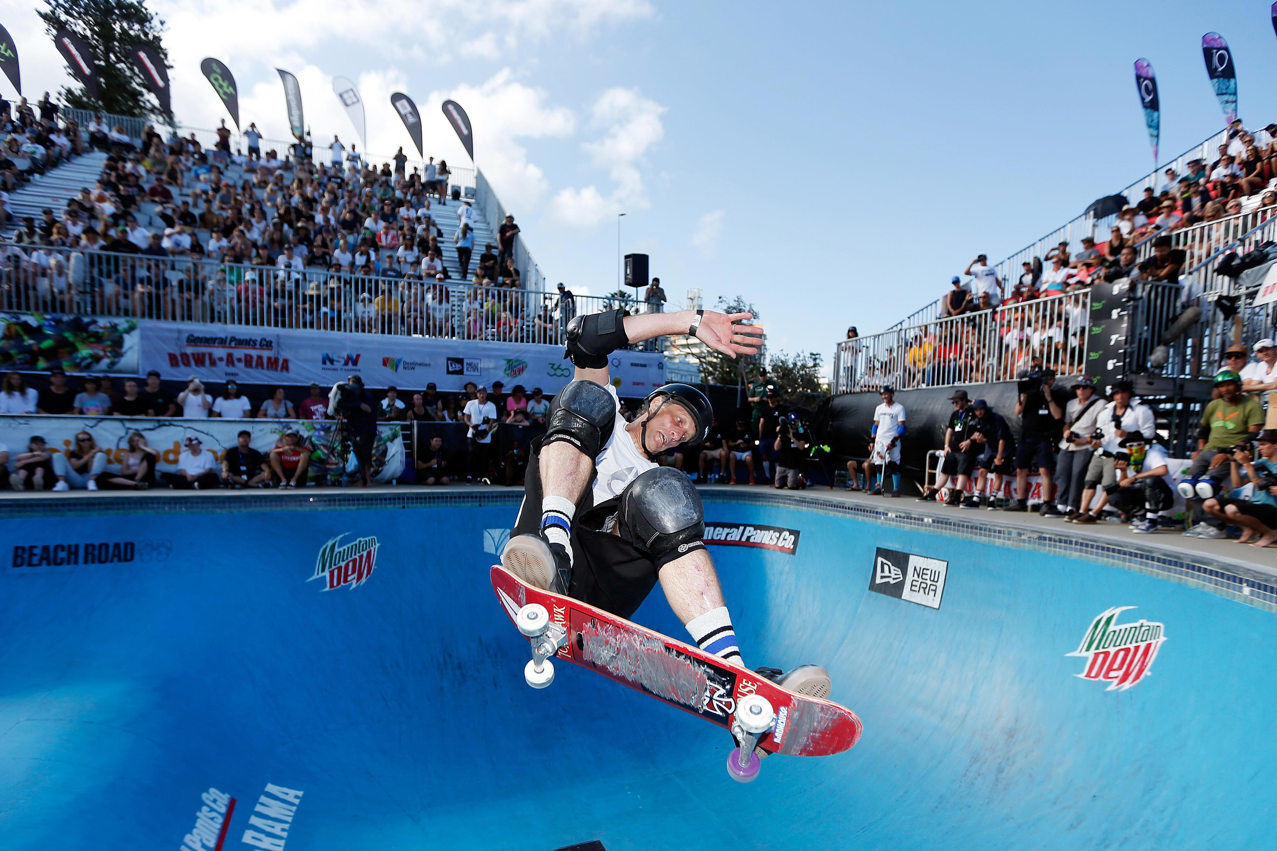 Tony Hawk of United States of America competes in BOWL-A-RAMA at Bondi Beach on February 21, 2016 in Sydney, Australia. BOWL-A-RAMA is Australia's biggest skateboarding competition.