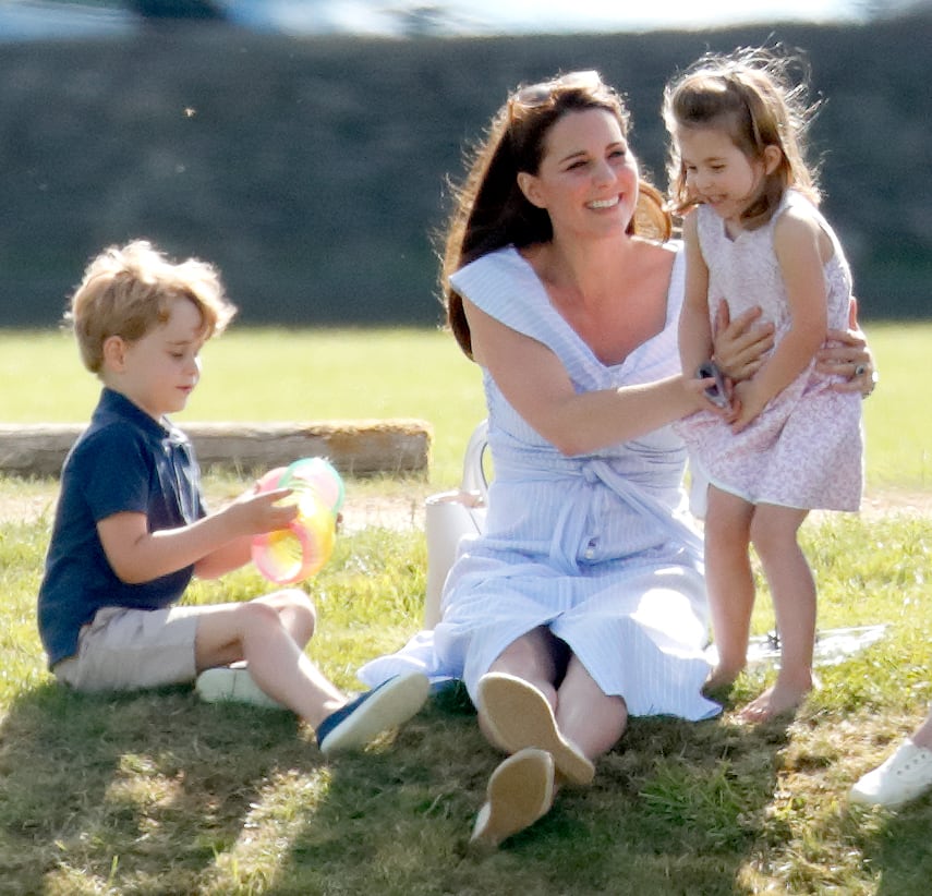 2018: Prince George of Cambridge, Catherine, Duchess of Cambridge and Princess Charlotte of Cambridge attend the Maserati Royal Charity Polo Trophy at the Beaufort Polo Club on June 10, 2018, in Gloucester, England.
