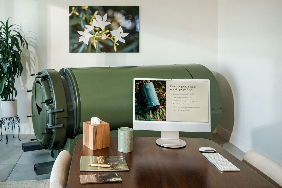 Inside high-tech vessels, Earth Funeral transforms human remains into nutrient-rich soil through natural organic reduction.