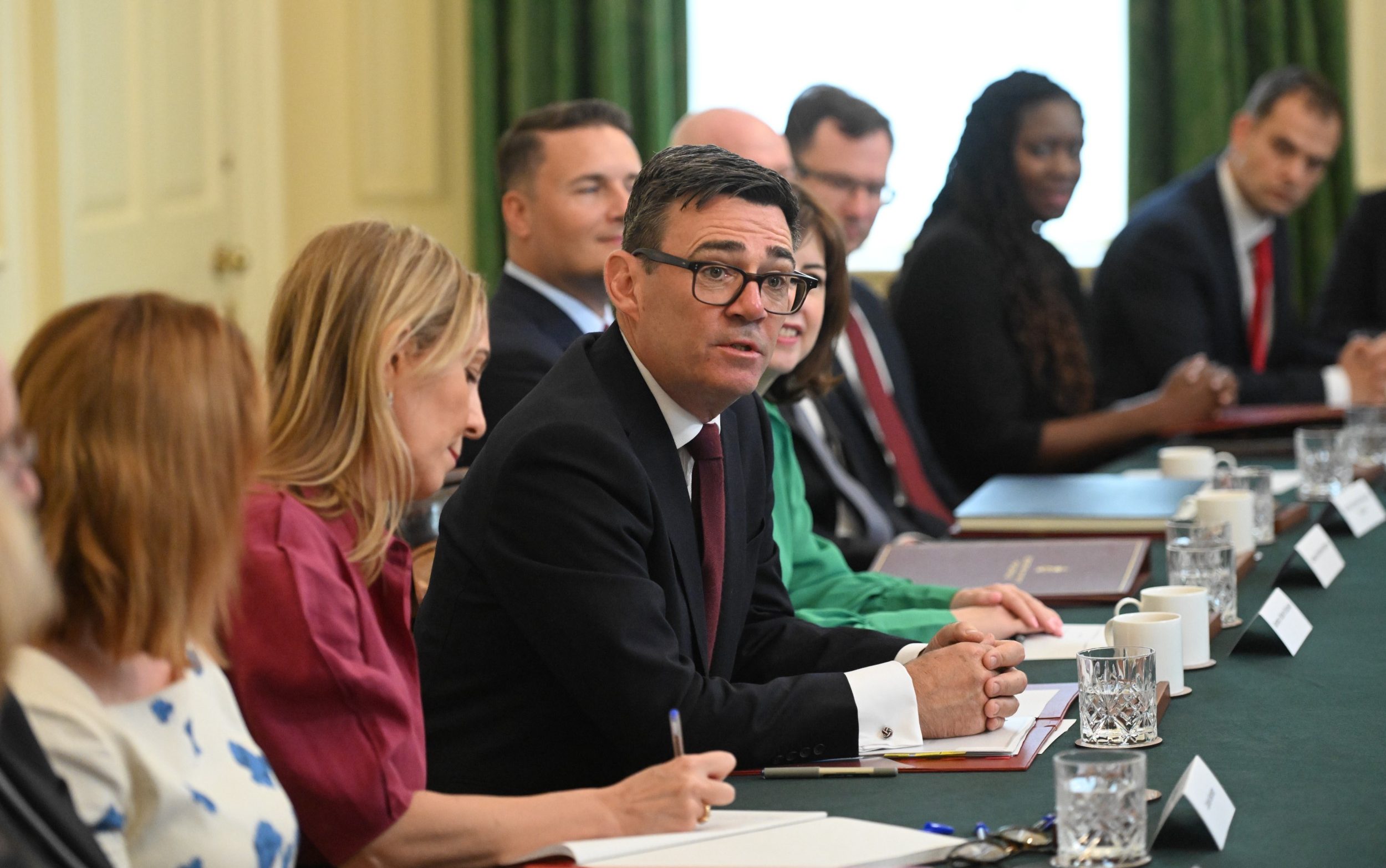 Prime Minister Andy Burnham hosts his first Cabinet meeting at 10 Downing Street, London