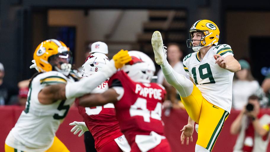 Green Bay Packers punter Daniel Whelan kicks the ball against the Arizona Cardinals.