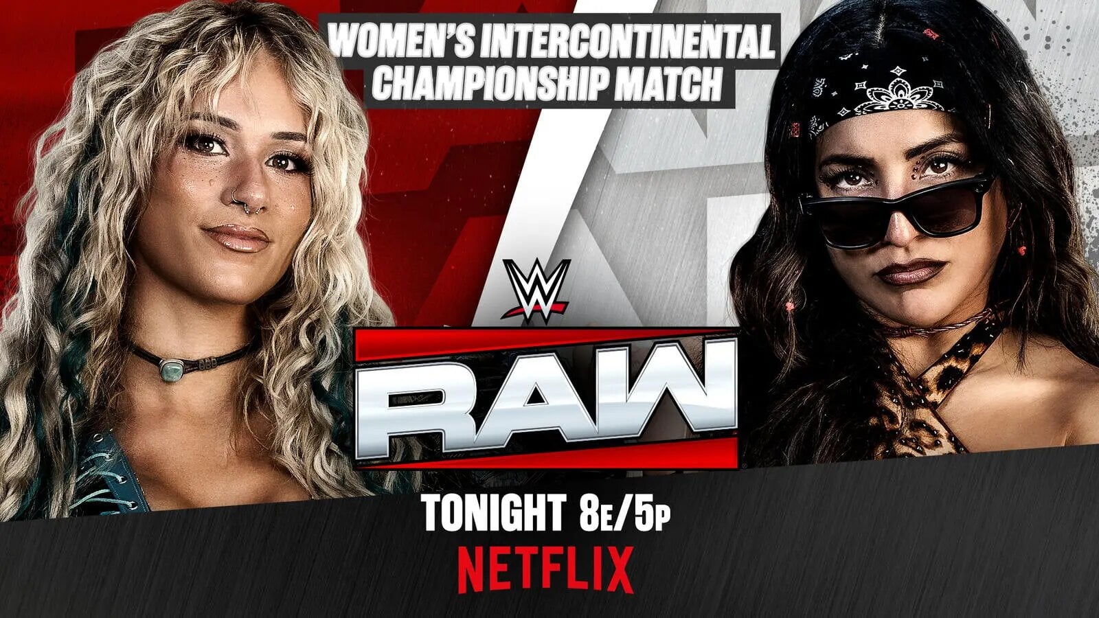 A WWE Raw graphic of Women’s Intercontinental Champion Sol Ruca defending against Raquel Rodriguez.