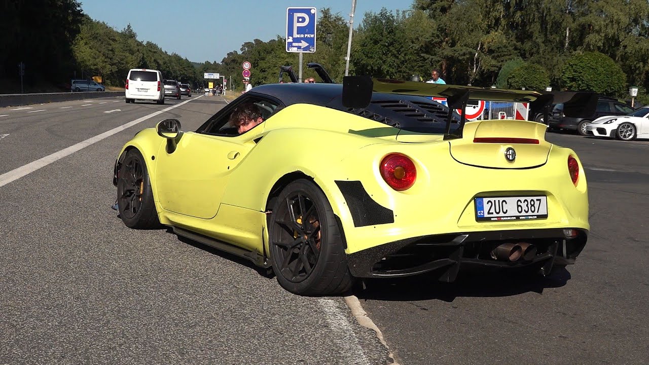 Modified Alfa Romeo 4C leaves Nürburgring Tankstelle with massive rear ...