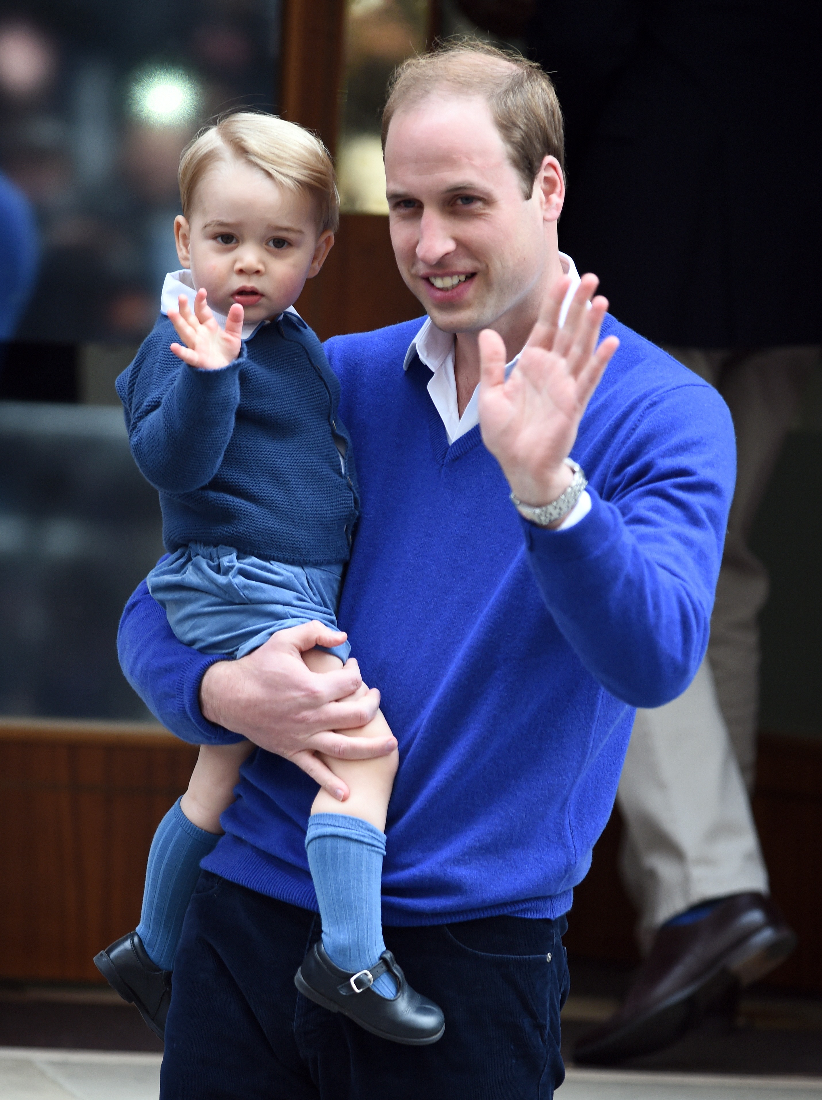 Prince William, Duke of Cambridge, and Prince George arrive at the Lindo Wing at St. Mary's Hospital on May 02, 2015 in London, England. The Duchess of Cambridge was safely delivered of a daughter at 8:34am this morning weighing 8lbs 3oz.