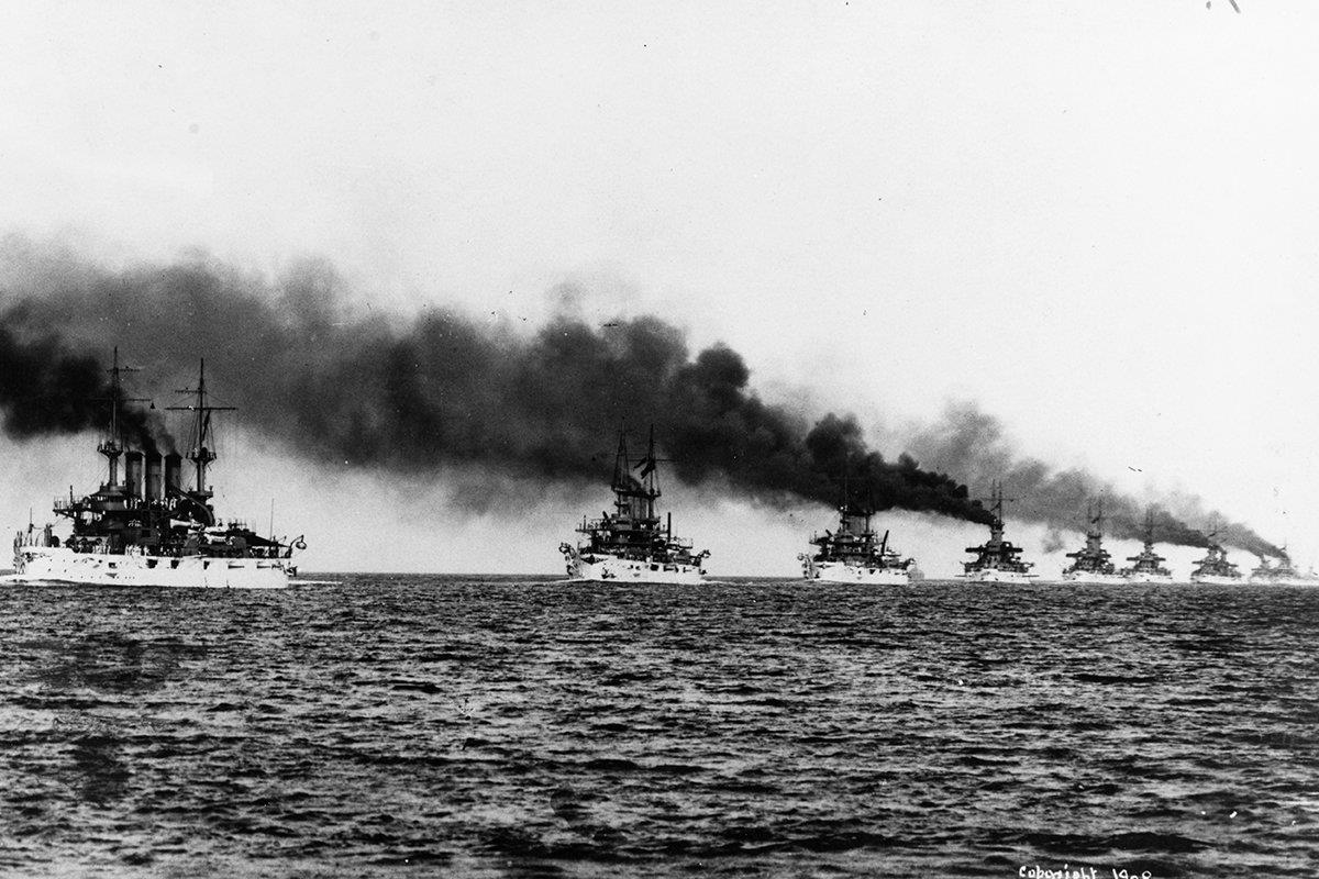 The Great White Fleet started and finished with 16 battleships. In San Francisco, 2 battleships were replaced. (U.S. Naval History and Heritage Command)