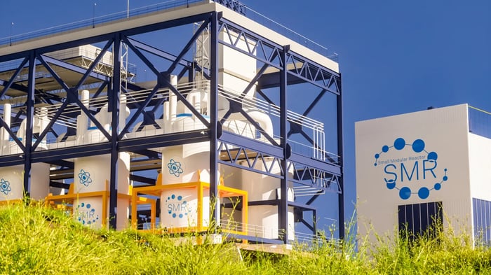 An SMR plant against a blue sky.