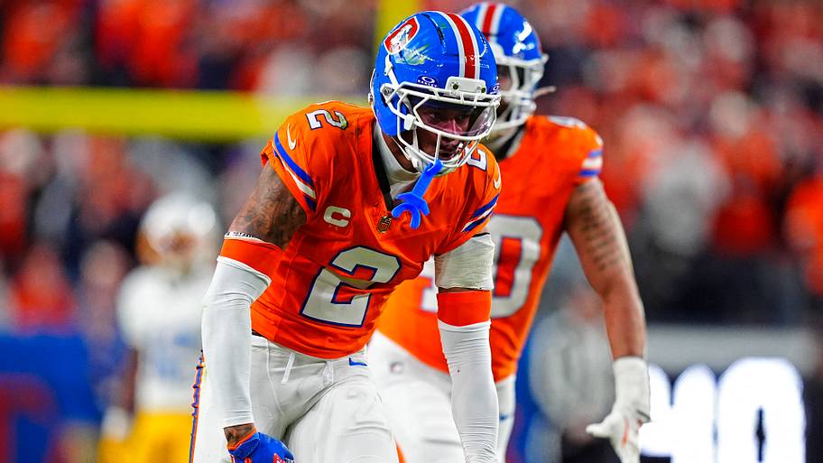 Jan 4, 2026; Denver, Colorado, USA; Denver Broncos cornerback Pat Surtain II (2) reacts to his tackle during the fourth quart