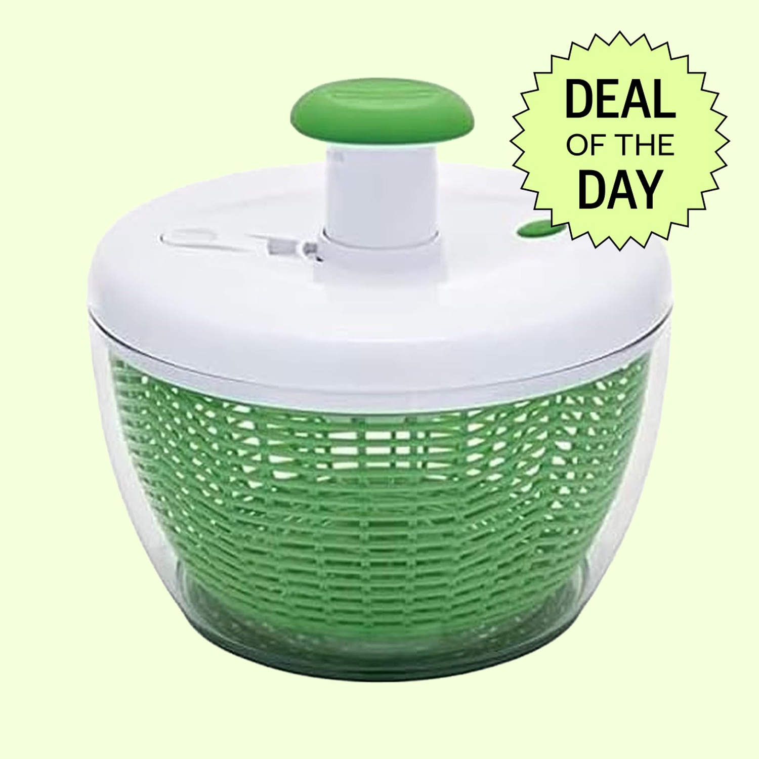 The Farberware salad spinner comes with a colander set inside of a plastic bowl to catch excess water.