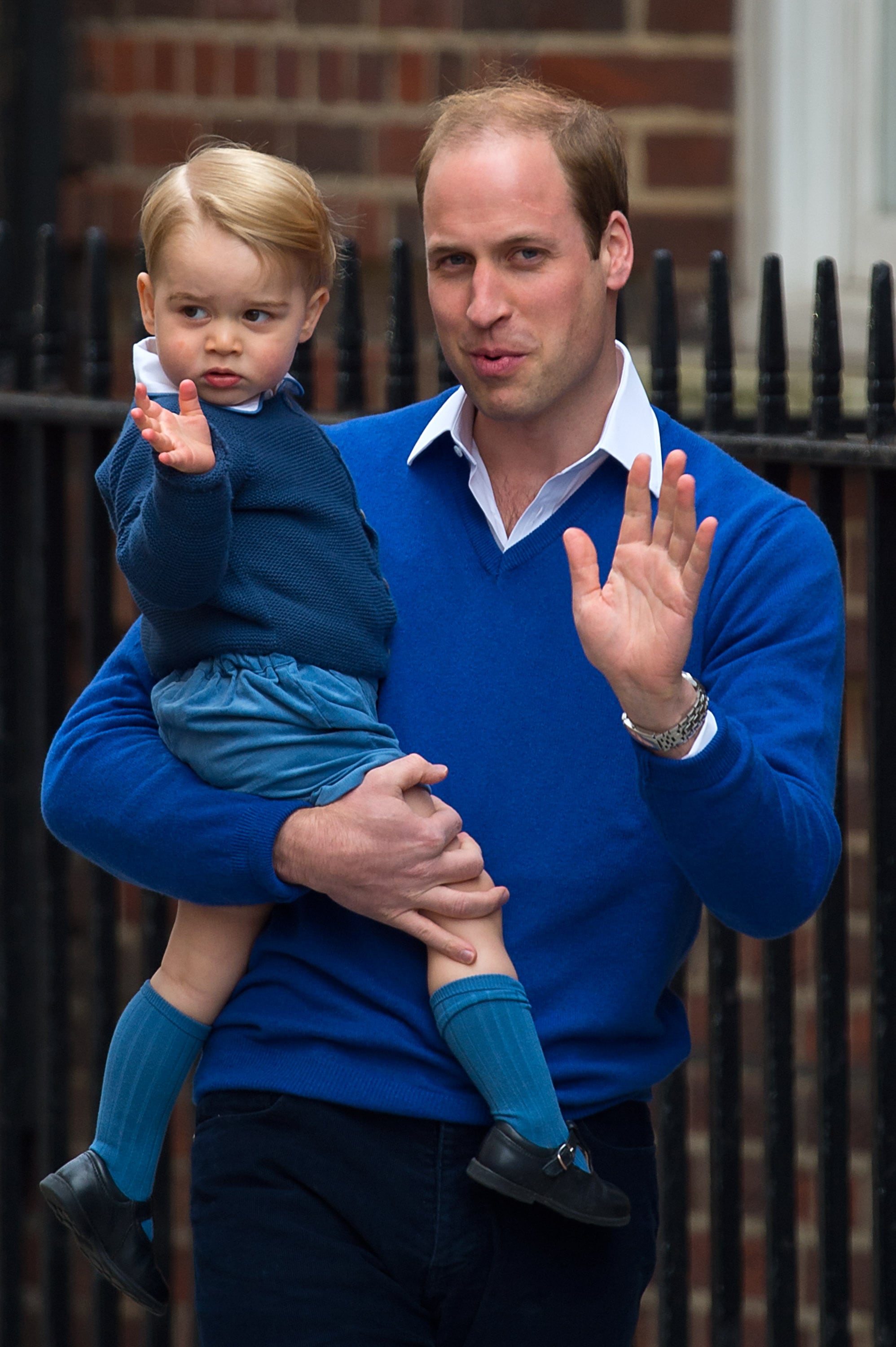 2015: Prince George of Cambridge and Prince William, Duke of Cambridge arrive at the Lindo Wing after Catherine, Duchess of Cambridge gave birth to a baby girl at St Mary's Hospital on May 2, 2015, in London, England.