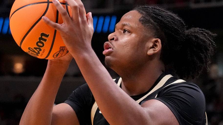 Purdue Boilermakers guard Gicarri Harris (24) shoots a three-point field goal.