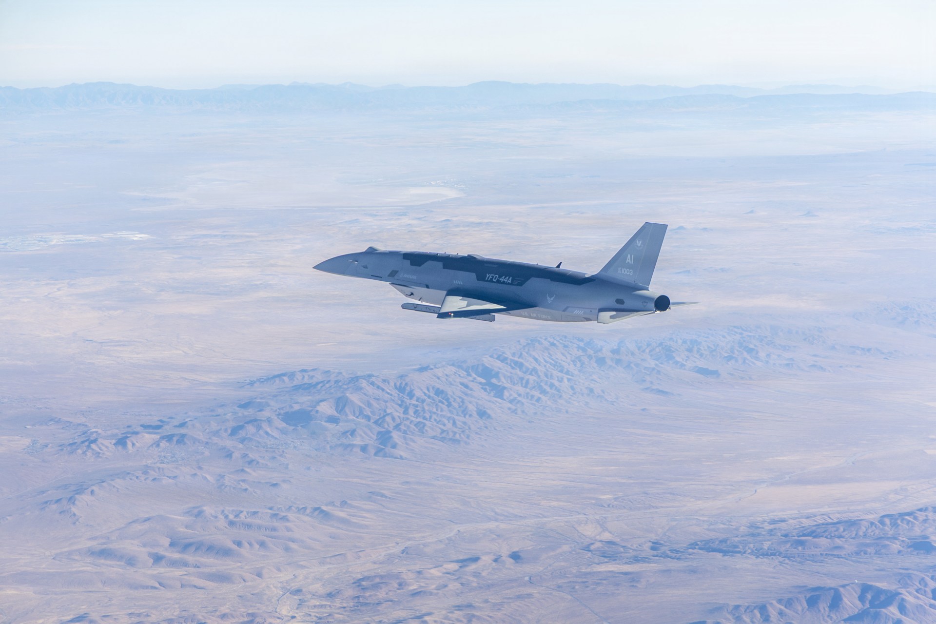 The aircraft on its return flight after the live-fire exercise