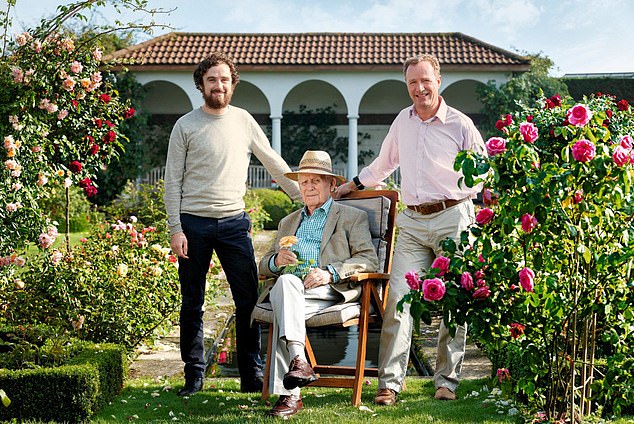 David Austin became interested in breeding roses in his teens with David Jr turning it into the business it is today (pictured centre with his grandson Richard, left, and son David Jr)