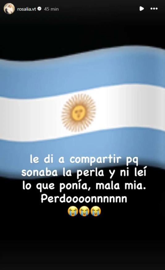 Rosalía pide perdón a la afición argentina por su último post en redes: "No leí lo que ponía"
