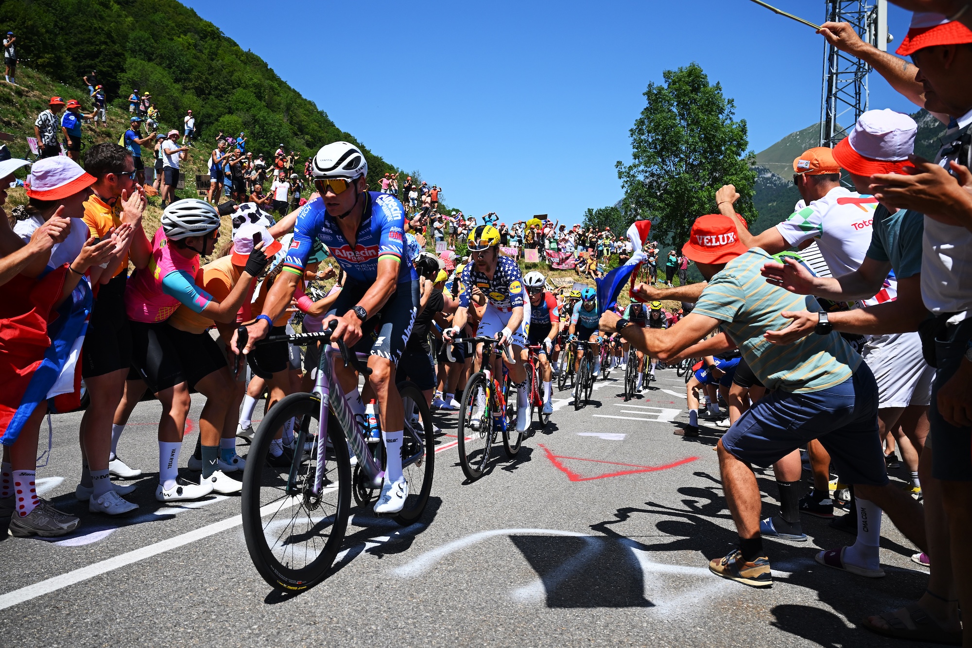 Mathieu van der Poel of Alpecin-Premier Tech competes on a climb at stage 17