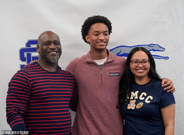 Wells with his parents Christine and Elmore Wonsley. The family hired civil rights attorney Ben Crump, who has been involved in multiple high-profile cases, including representing George Floyd's family, as police investigate how the teen died