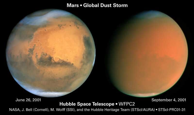 Hubble captures images of a perfect dust storm on Mars in 2001. (CREDIT: NASA/JPL-Caltech/Hubble Space Telescope)