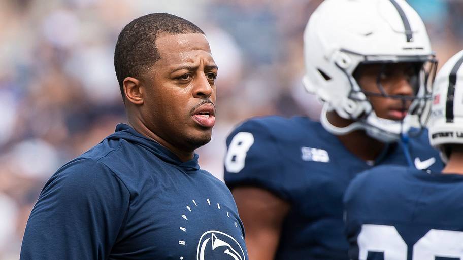 Penn State wide receivers coach Marques Hagans watches his players