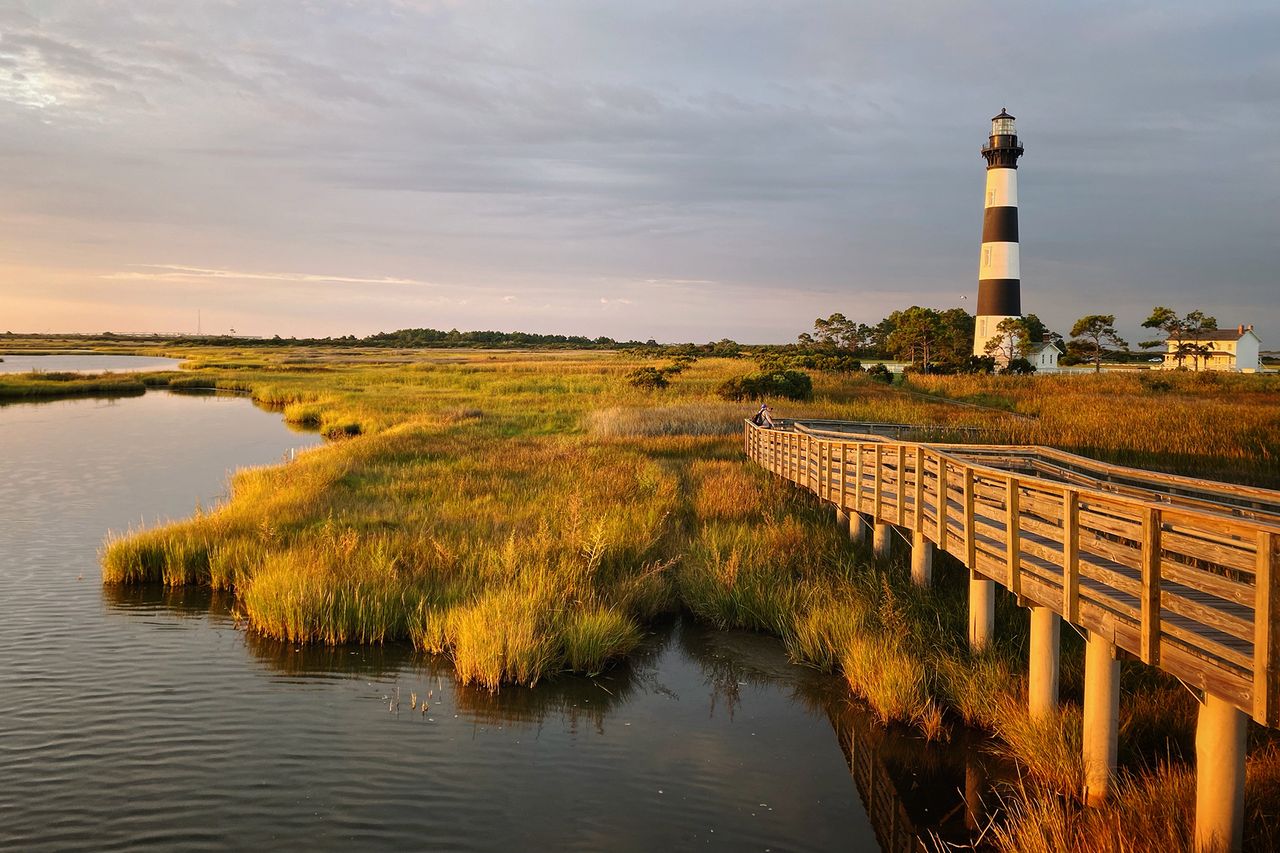 Bodie Island Lighthouse is on the Outer Banks in North Carolina