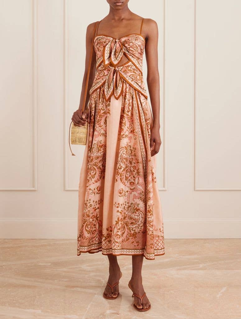 ZIMMERMANN Aster cutout knotted printed silk midi dress