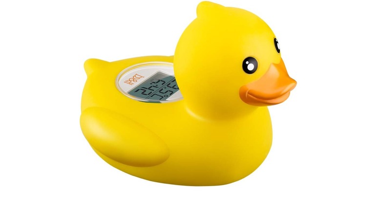 Stock photo of yellow duck thermometer for bathtubs