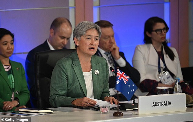 Australian Foreign Affairs Minister Penny Wong (centre) described China's recent actions in the Pacific as 'concerning'