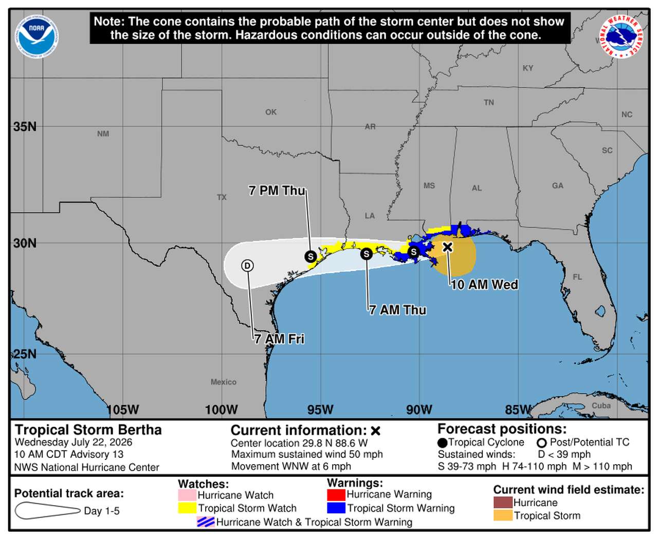 Tropical storm watches in effect for Texas coast as Tropical Storm Bertha approaches