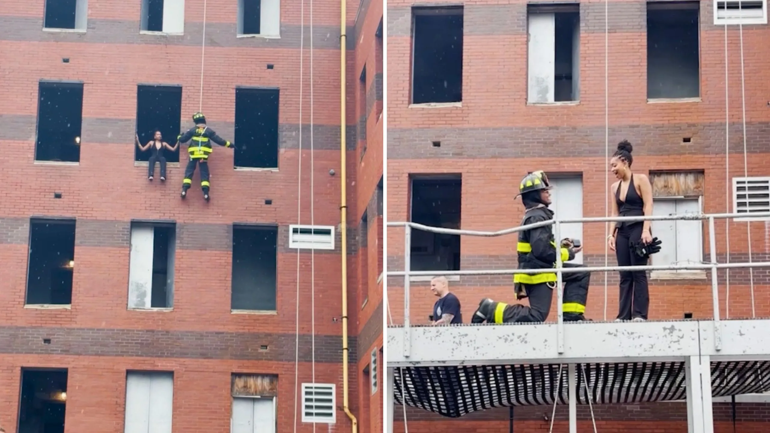 FDNY firefighter rappels down building to surprise girlfriend with proposal