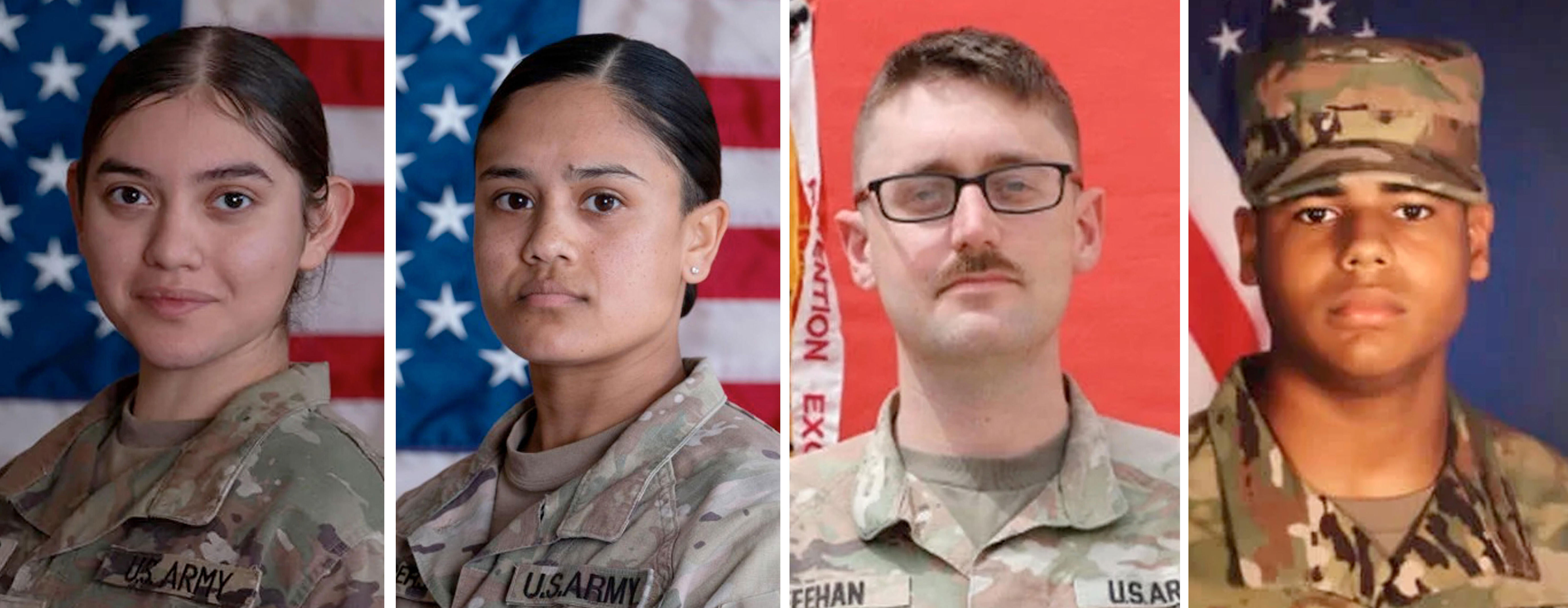 From left: Pvt. Isabella Gonzales, 19, of Carrollton, Texas; Sgt. Angel Rampersad, 28, of Ozone Park, New York; 1st Lt. Tyler James Feehan, 25, of Ewa Beach, Hawaii; and Sgt. Michael Swinton, 30, of Fayetteville, North Carolina. / Credit: Department of Defense