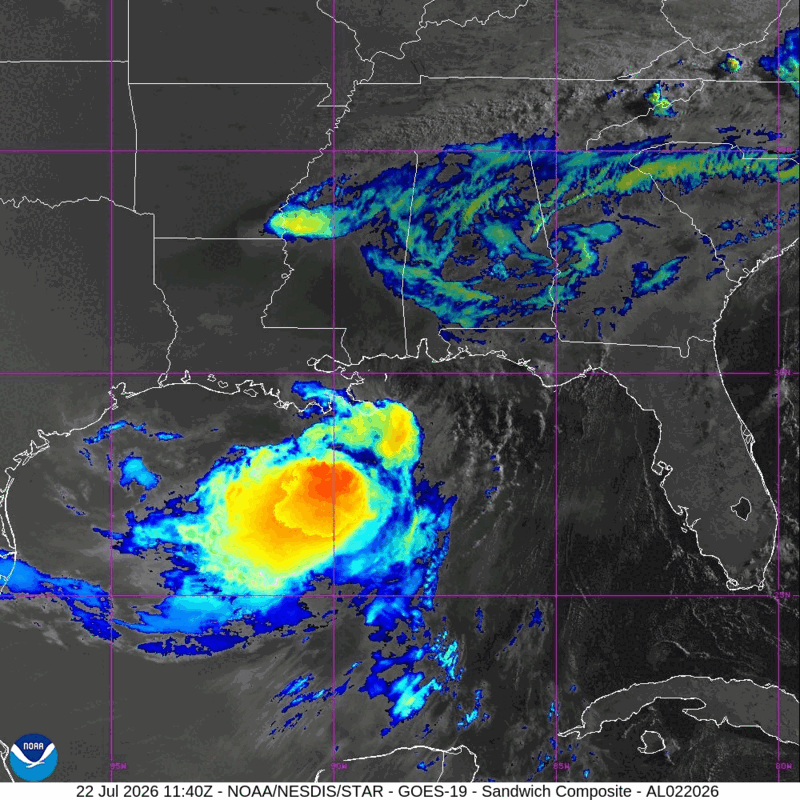 Radar loop of Tropical Storm Bertha at 2 p.m. July 22, 2026.