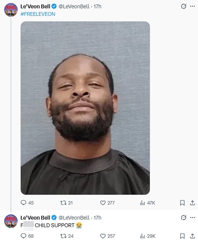 Former NFL running back Le'Veon Bell has broken his silence on his arrest for allegedly failing to pay a reported $50,000 in child support. On X, Bell wrote : 'F*** CHILD SUPPORT'