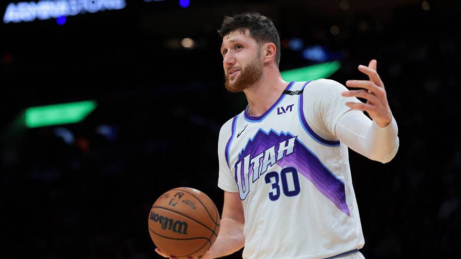 Feb 9, 2026; Miami, Florida, USA; Utah Jazz center Jusuf Nurkic (30) reacts against the Miami Heat during the second quarter
